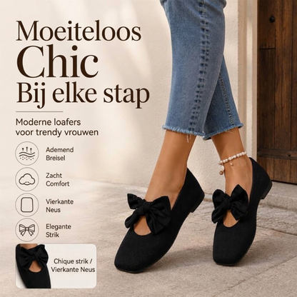 🌸 Nieuwe Collectie – Dames platte schoenen met vierkante neus 👠 Gebreide stof, elegante strik & comfortabel dagelijks draagcomfort ✨