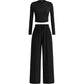 Geribbelde croptop en wijde broek set voor dames