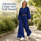 Casuele set voor dames: v-hals crop top met lantaarnmouwen en hoge taille wijde pijpen broek
