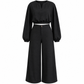 Casuele set voor dames: v-hals crop top met lantaarnmouwen en hoge taille wijde pijpen broek