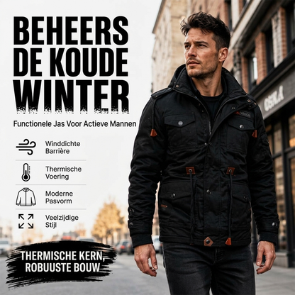 Heren winterjack met thermovoering en afneembare capuchon