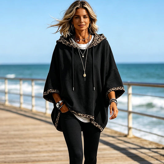 🐆 Nieuw & Trendy ✨ Dames Hoodie met Luipaardprint Details – Comfortabele Trui met Modieuze Animal Print Afwerking
