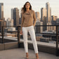 Damesgebreide top met ribstructuur en asymmetrische rits