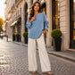 Denim pullover voor dames met lange mouwen en halve rits
