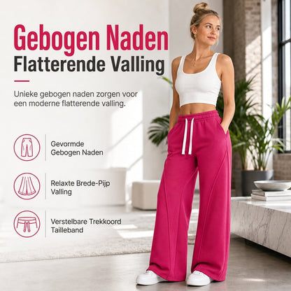 Dames hoge taille wijde pijpen joggingbroek met geborgen naden en zakken