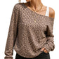 🐆 Nieuw & Trendy ✨ Dames Luipaardprint Off-Shoulder Sweatshirt – Losvallende Lange Mouwen Top met Comfortabele Katoenmix
