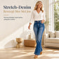 Flare jeans met hoge taille voor dames, stretch denim, nauwsluitende broek met taille met dubbele knoop