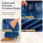 Flare jeans met hoge taille voor dames, stretch denim, nauwsluitende broek met taille met dubbele knoop