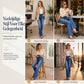 Flare jeans met hoge taille voor dames, stretch denim, nauwsluitende broek met taille met dubbele knoop
