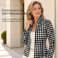 Houndstooth colbert met open voorkant, splitstaande kraag en nauwsluitend ontwerp