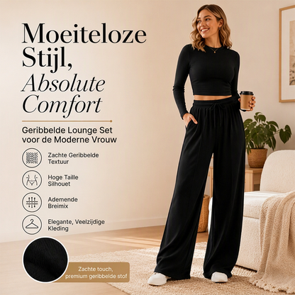 Geribbelde croptop en wijde broek set voor dames