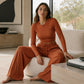 Geribbelde croptop en wijde broek set voor dames
