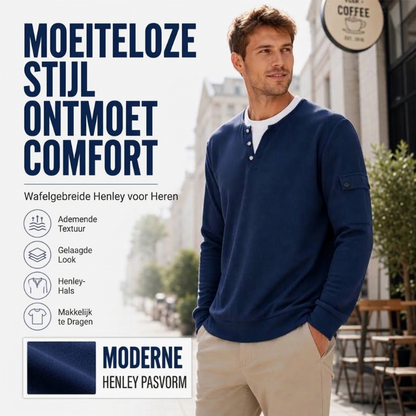 Heren Wafelgebreid Nep Tweedelig Henley Shirt