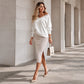 Dames set met V-hals shirt met lange mouwen en geribbelde rok