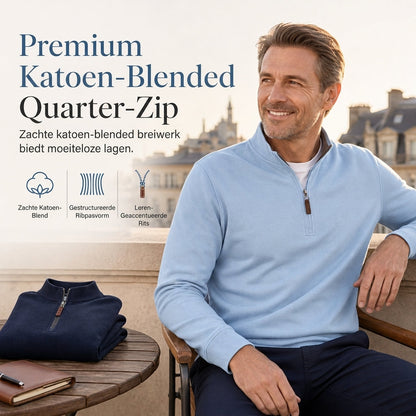 Heren sweater met kwartrits en opstaande kraag, katoenmix, lange mouwen