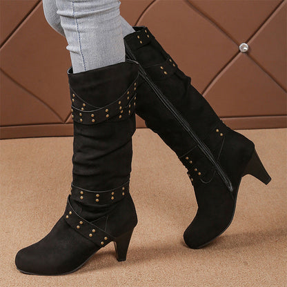 Leren imitatie suède slouchy kniehoge laarzen voor dames