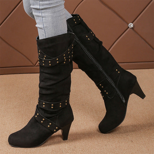 Leren imitatie suède slouchy kniehoge laarzen voor dames