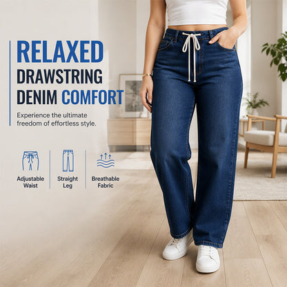 Casual damesjeans met trekkoord en wijde pijpen