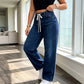 Casual damesjeans met trekkoord en wijde pijpen