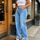 Casual damesjeans met trekkoord en wijde pijpen