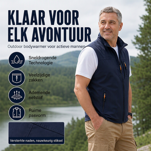 Heren casual outdoor bodywarmer met opstaande kraag