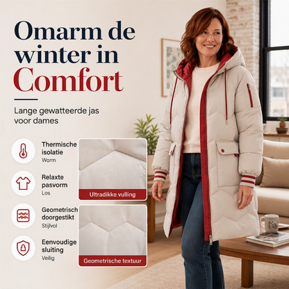 Dames middellange capuchon pufferjas