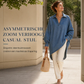 Casual loszittende denim V-hals pullover voor dames met vleermuismouwen en asymmetrische zoom