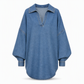 Casual loszittende denim V-hals pullover voor dames met vleermuismouwen en asymmetrische zoom