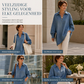 Casual loszittende denim V-hals pullover voor dames met vleermuismouwen en asymmetrische zoom