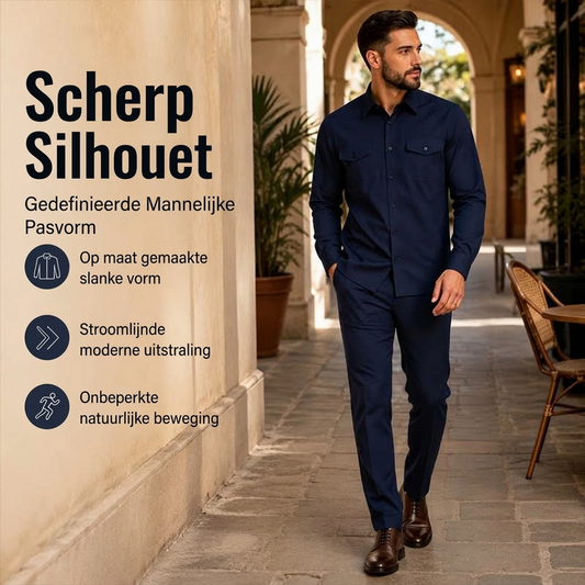🔥Gratis verzending✈️ Heren 2-Delige Set met Overhemd & Broek – Comfortabele Mengstof, Moderne Look & Makkelijk te Stylen