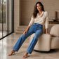 Damesjeans met hoge taille en wijde pijpen