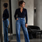 Damesjeans met hoge taille en wijde pijpen