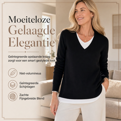 Dames gebreide top met V-hals in fake-tweedelig ontwerp
