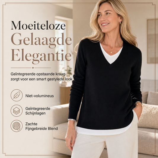 Dames gebreide top met V-hals in fake-tweedelig ontwerp