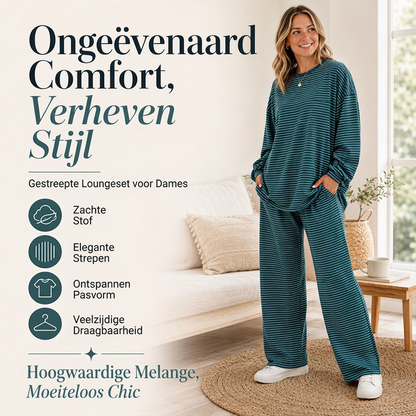 Dames set van 2 delen: gestreepte trui en wijde pijpen broek