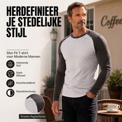 Heren Kleurblok Raglan Lange Mouw T-shirt