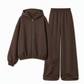Casual zachte gebreide tweedelige loungewear set voor dames met capuchon, ritstrui en wijde pijpen broek