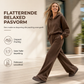 Casual zachte gebreide tweedelige loungewear set voor dames met capuchon, ritstrui en wijde pijpen broek