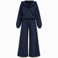 Casual zachte gebreide tweedelige loungewear set voor dames met capuchon, ritstrui en wijde pijpen broek