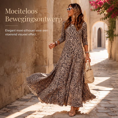 😍Casual lange mouw maxi-jurk met luipaardprint voor dames
