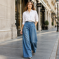 Dames hoge taille wide leg jeans