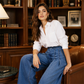 Dames hoge taille wide leg jeans