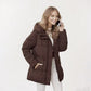 Halflange donsjas met capuchon voor dames