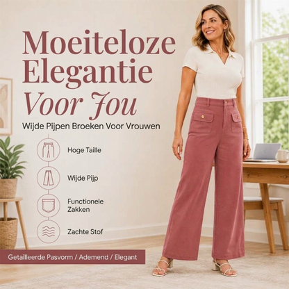 Dames hoge taille wijde pijpen broek