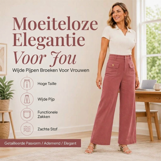 Dames hoge taille wijde pijpen broek