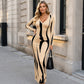 Lange mouw bodycon maxi jurk met print voor dames