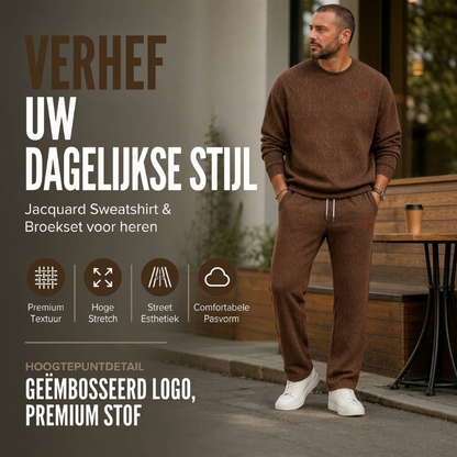 Herenset van jacquard sweatshirt met letters en joggingbroek met trekkoord