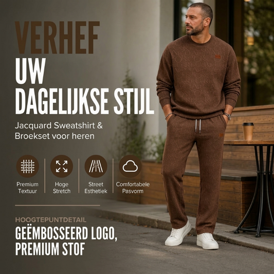 Herenset van jacquard sweatshirt met letters en joggingbroek met trekkoord