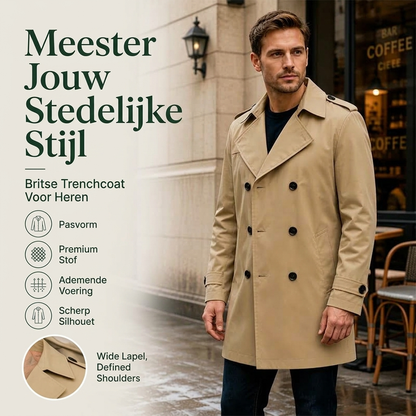 Klassieke trenchcoat met dubbele rij knopen voor heren
