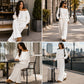 Set bestaande uit een casual off-shoulder top en een broek met wijde pijpen voor dames